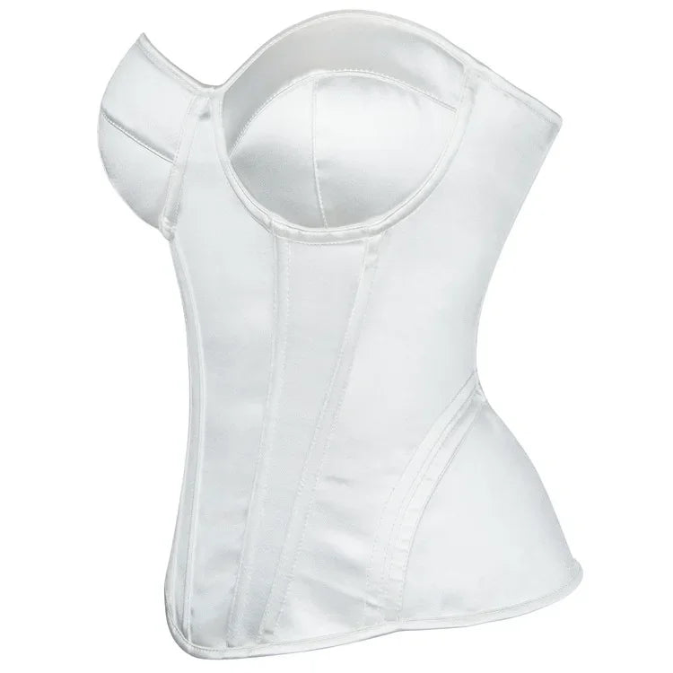 Overbust Corset Bustier Top Built-In Bra Cup Lace-Up Waist Cincher