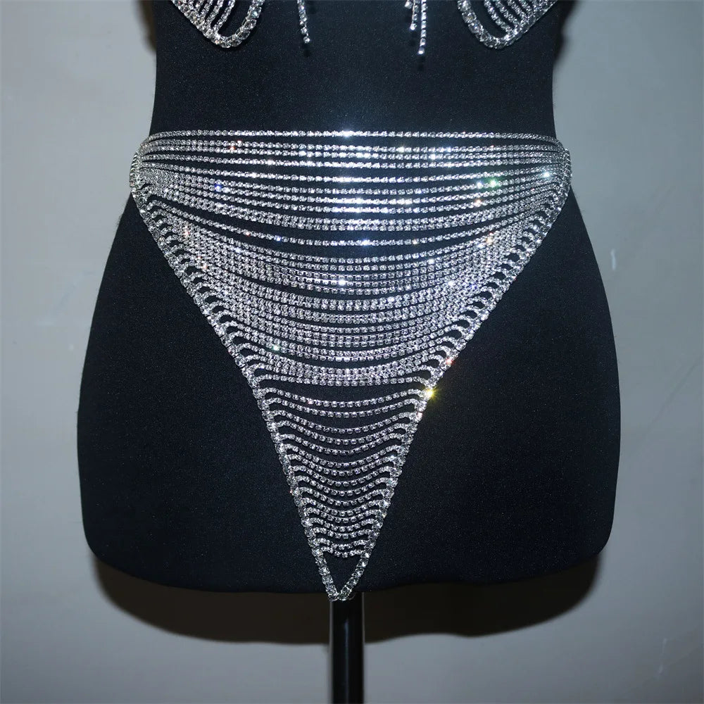 Dazzling Crystal Tassel Bra Chain & Thong Bikini Body Jewelry Set
