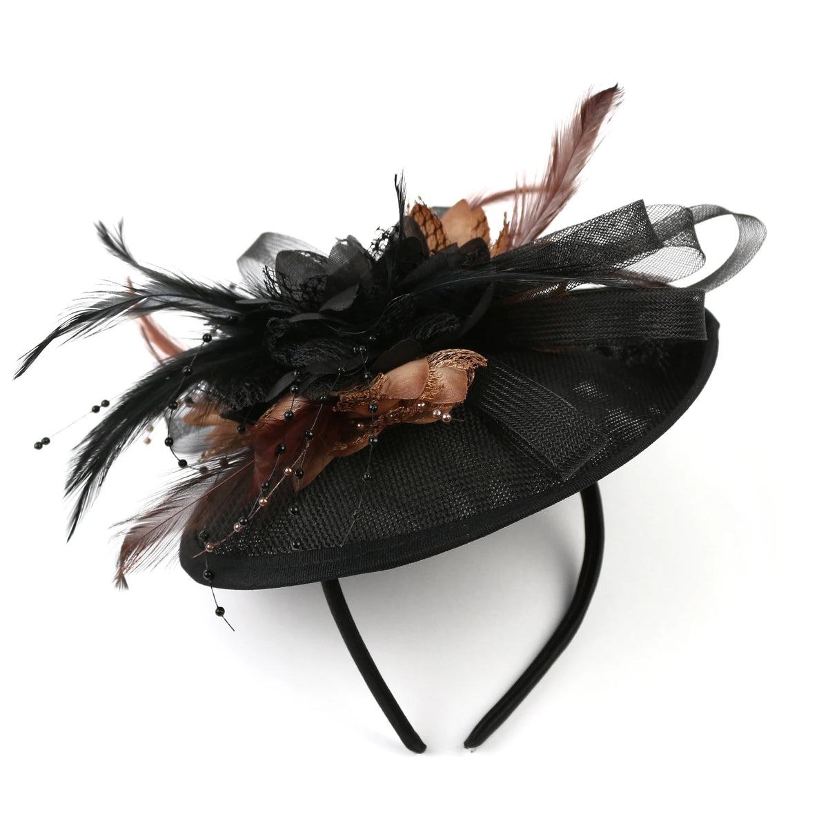 Feather Flower Mesh Fascinator with Clip & Headband