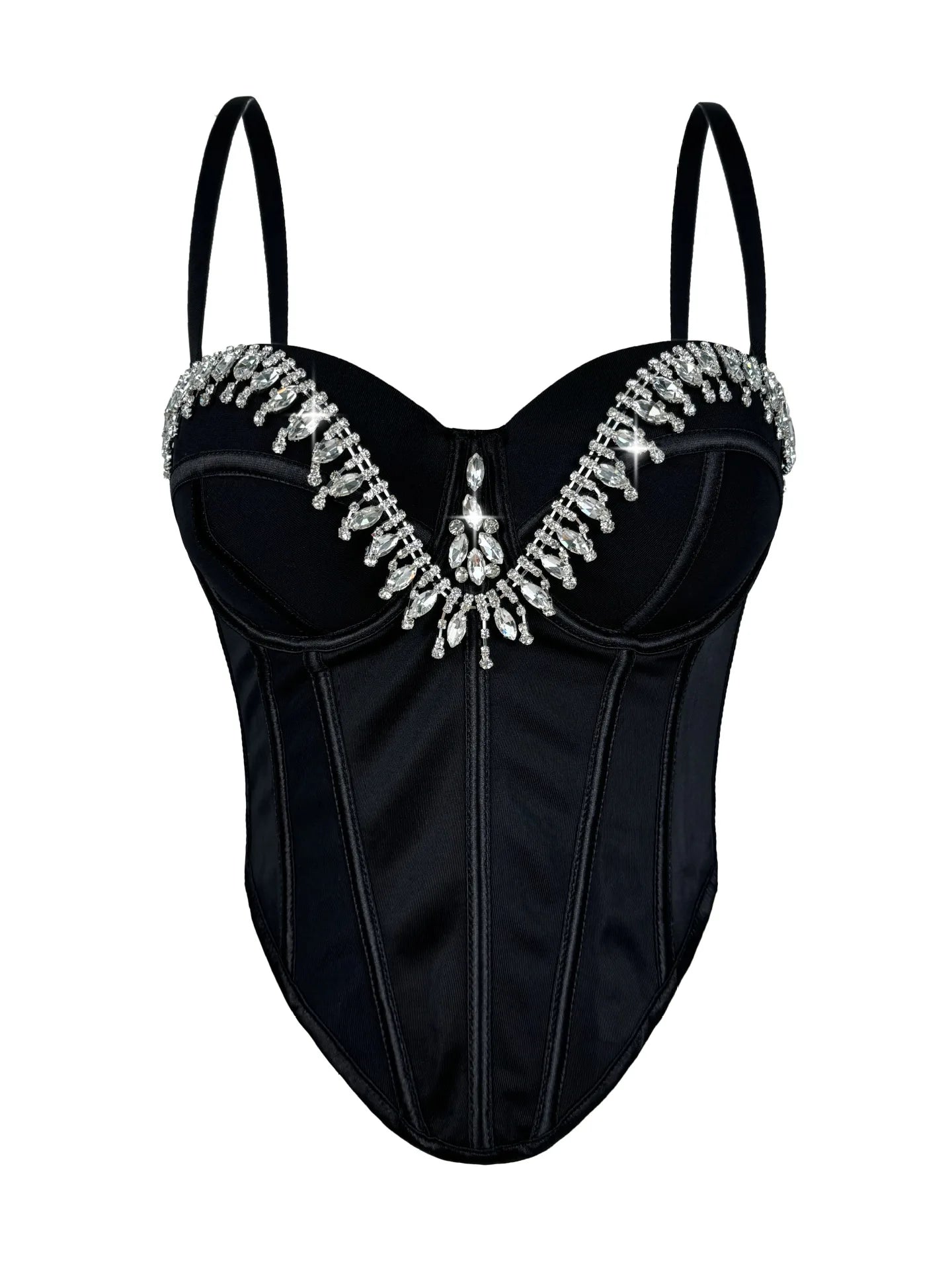 Rhinestone Embroidered Denim Bustier Corset Crop Top Stage Bralette