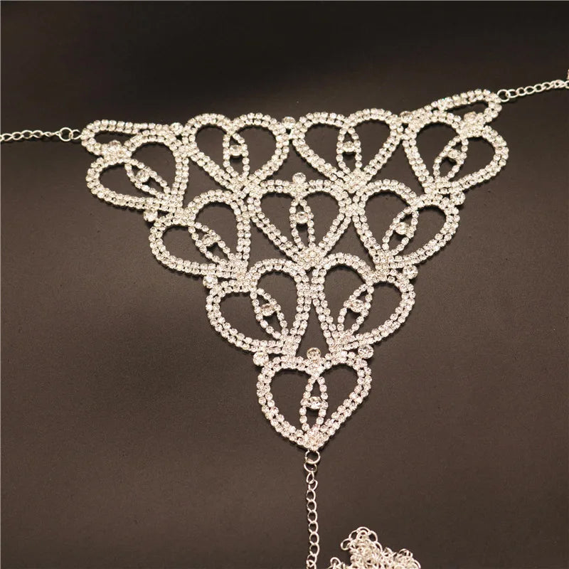 Heart Rhinestone Bra & Brief Body Jewelry