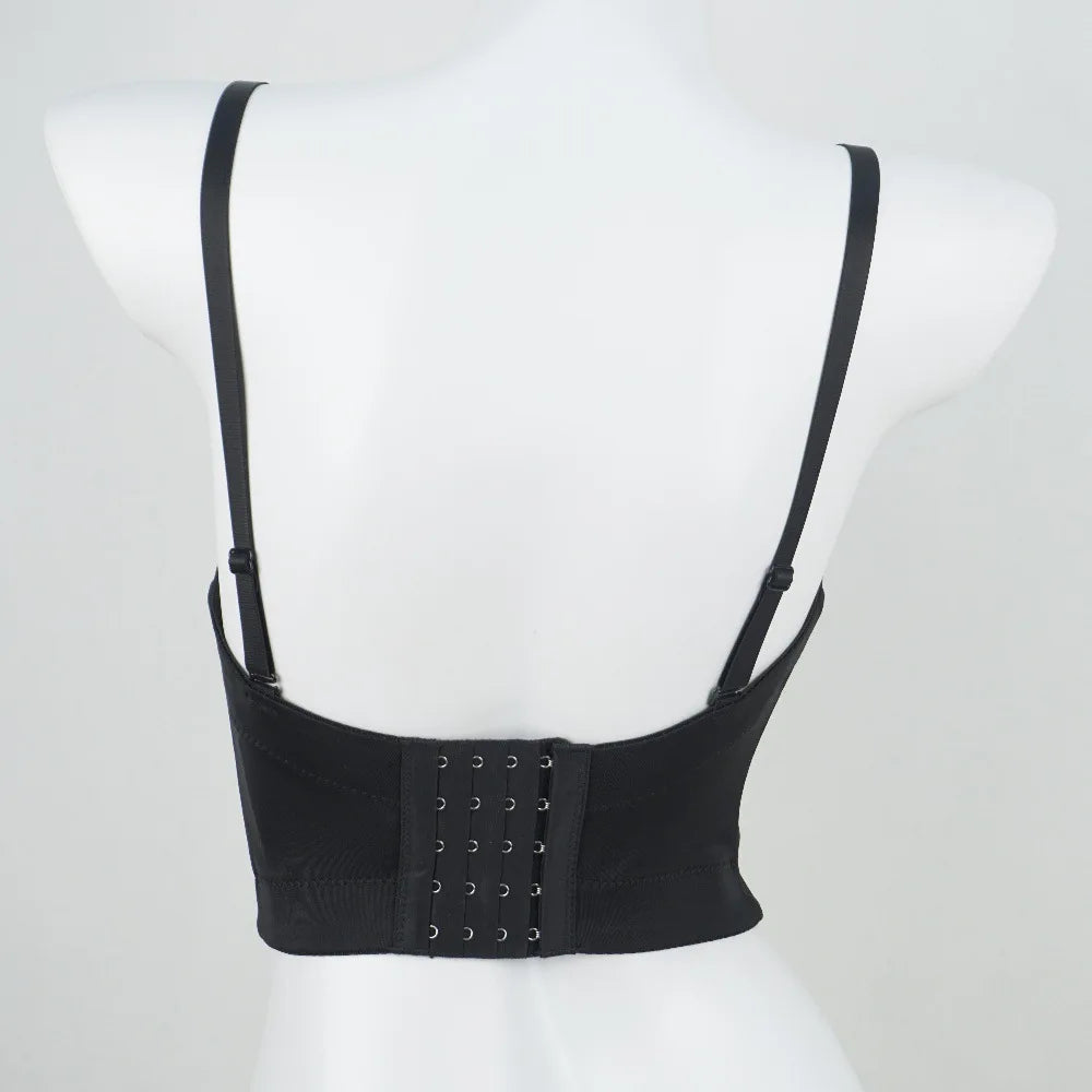Black Crystal Bustier Corset Crop Top Beaded Stage Costume Evening Bralette