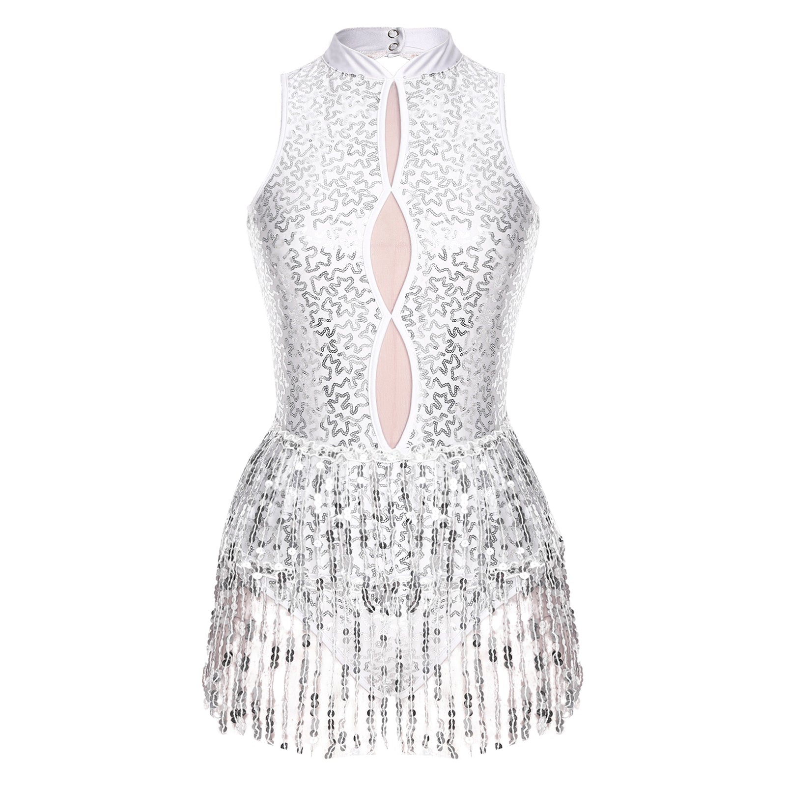 Glitter Sequin Fringe Latin Dance Leotard & Backless Performance Bodysuit