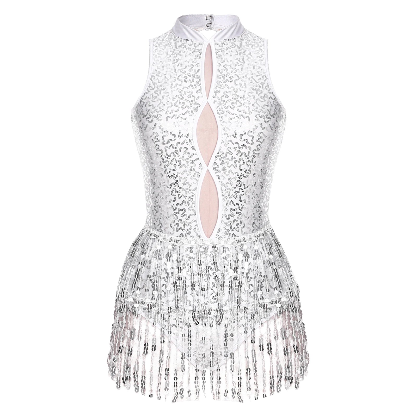 Glitter Sequin Fringe Latin Dance Leotard & Backless Performance Bodysuit