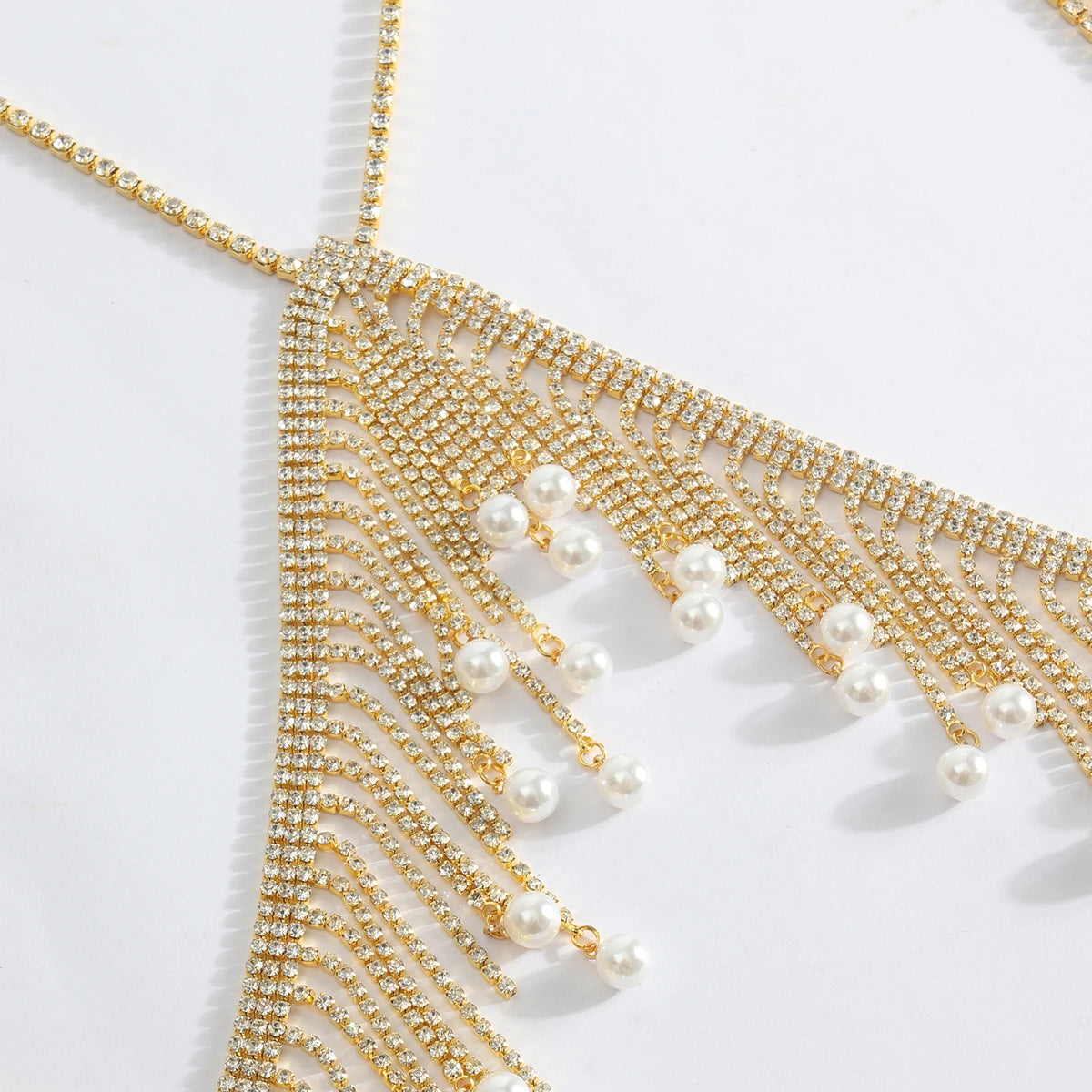 Halter Rhinestone Tassel Bra Body Chain