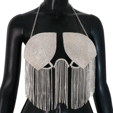 Dazzling Crystal Tassel Chest Chain & Dance Belly Bra Jewelry