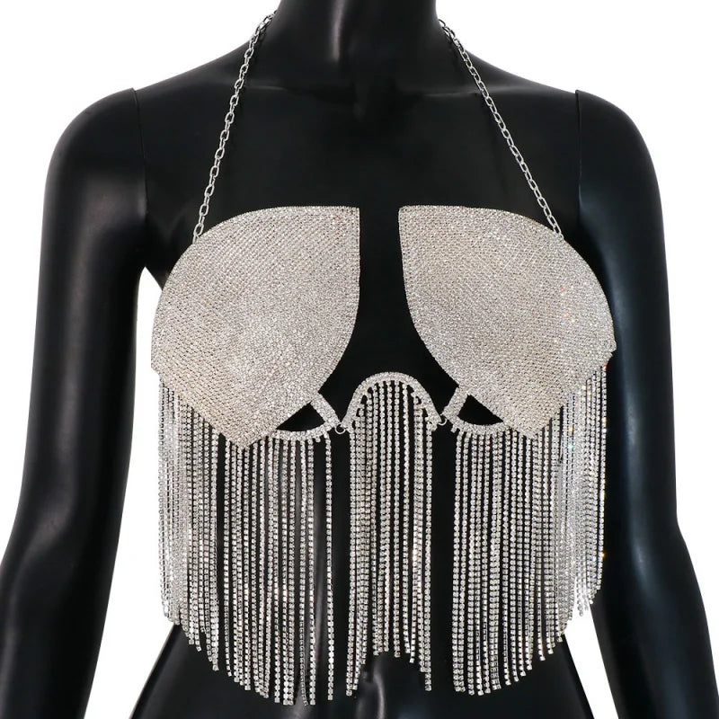 Dazzling Crystal Tassel Chest Chain & Dance Belly Bra Jewelry