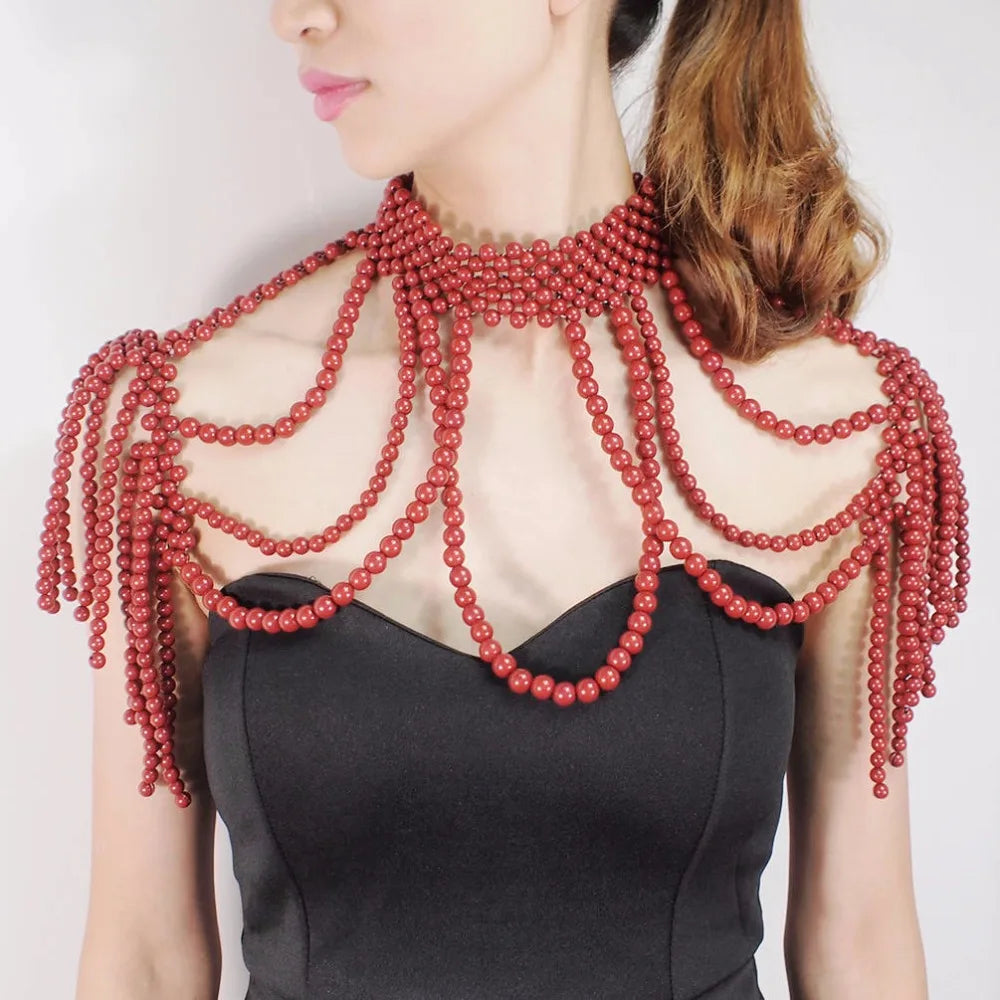 Imitation Pearl Shoulder Chain Shawl