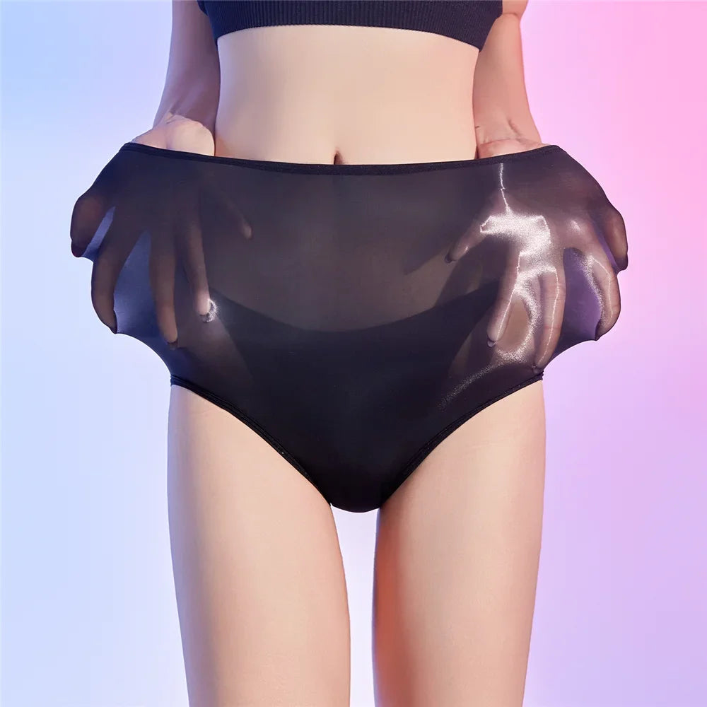 Sexy Women Unisex Silm Crotch Safety Short 6D Thin Bottom Wear Oil Shiny Briefs Sheer See Through U Convex Pouch Underwear