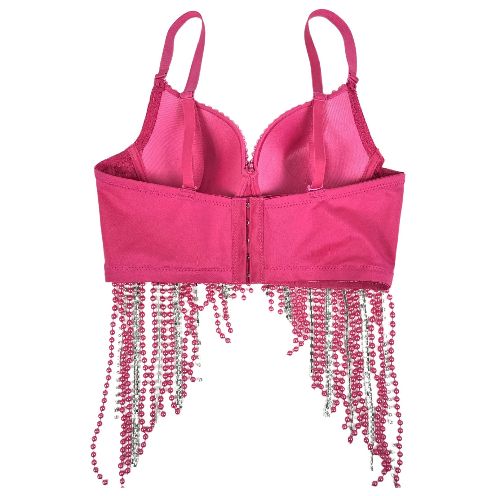 Rhinestone & Bead Tassel Push-Up Underwire Bustier Crop Top