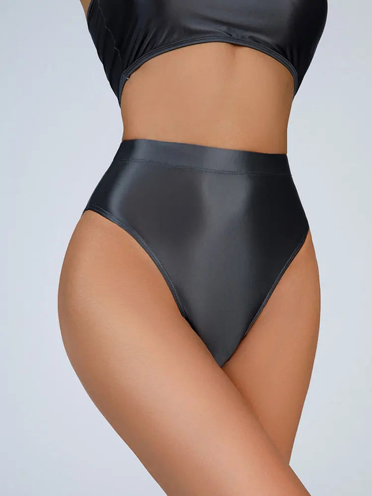High-Waist Oil Glossy Sheer G-String Thong Satin Smooth Seamless Briefs