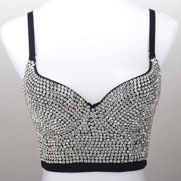 Sparkly Rhinestone Corset Tank Top Showgirl Stage Performance Bra Bustier