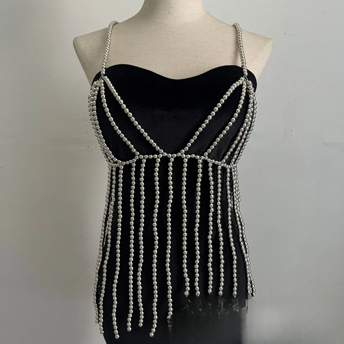Pearl-Look Beaded Halter Bra Chain