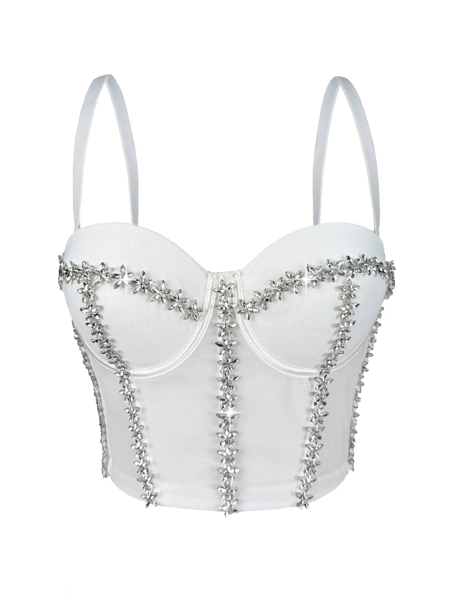Crystal Embroidered Bustier Corset Crop Top Evening Party Stage Bralette