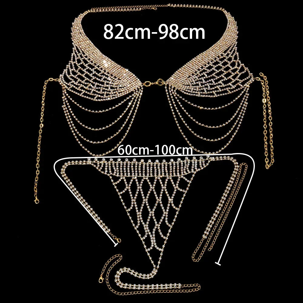 Rhinestone Tassel Bra & Thong Jewelry Set
