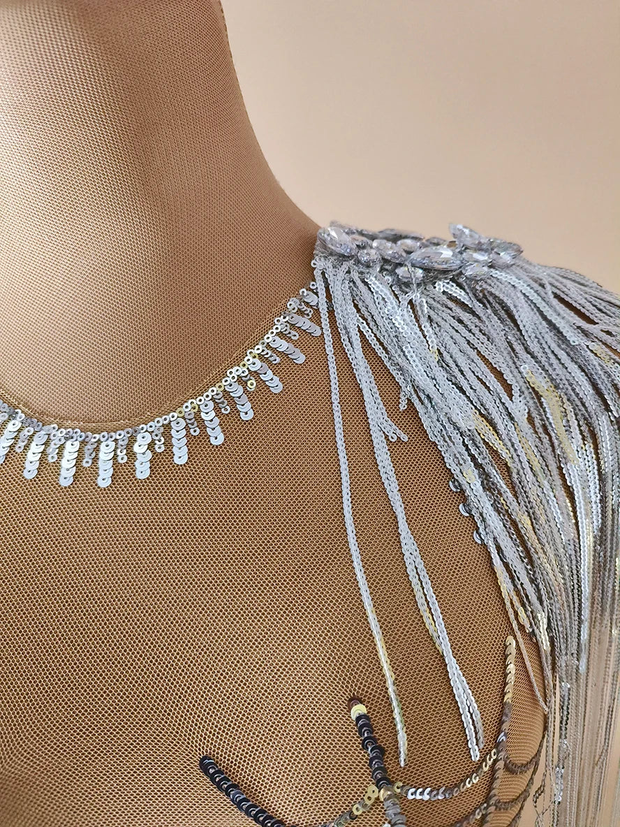 Sequin Tassel Showgirl Performance Bodysuit