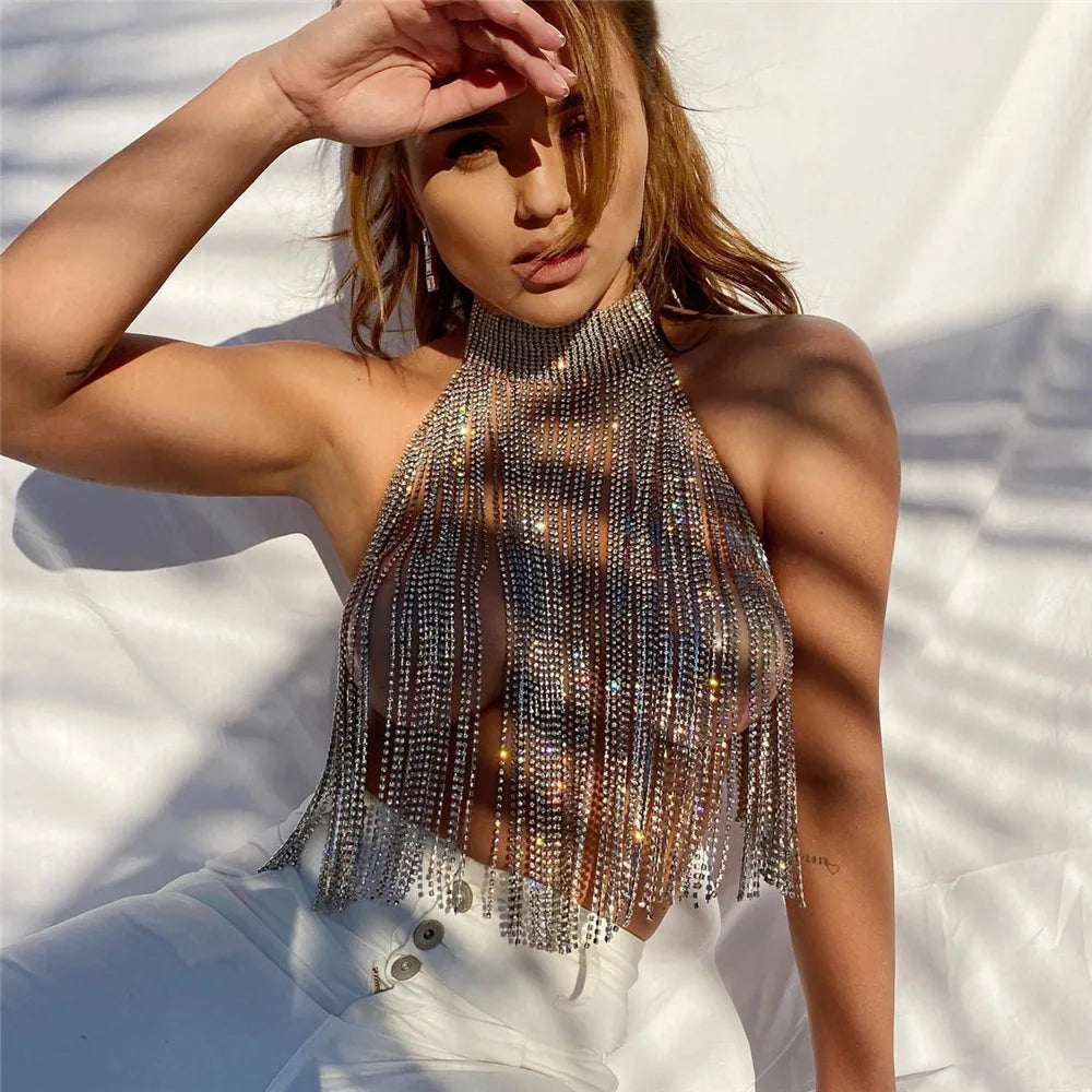 Crystal Tassel Chest Bra Chain