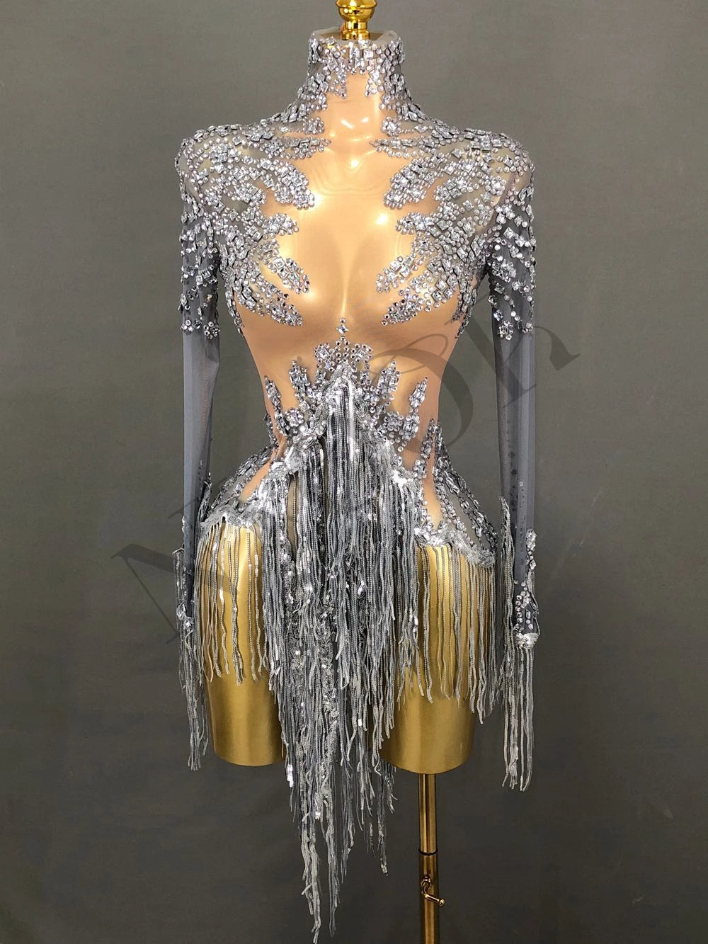 Sparkly Rhinestone Sequin Tassel Dress – Women's Sexy Birthday, Stage & Dance Performance Costume
