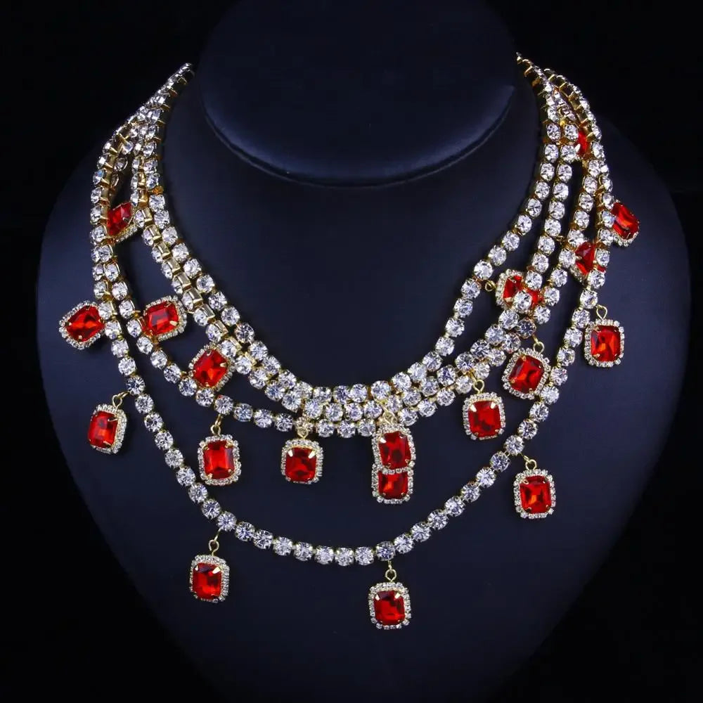 Layered Rhinestone Pendant Choker