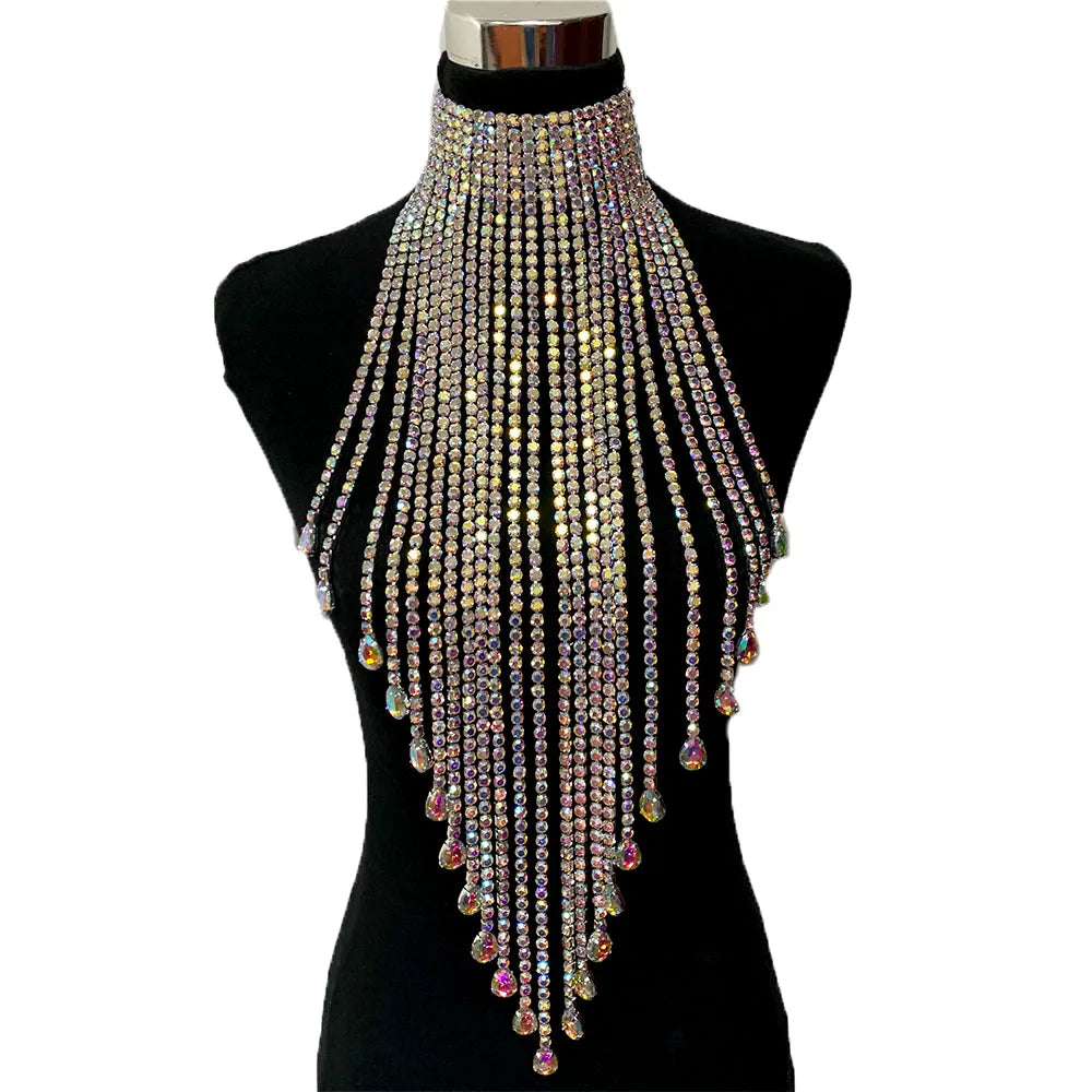 Long Tassel Rhinestone Chain Necklace