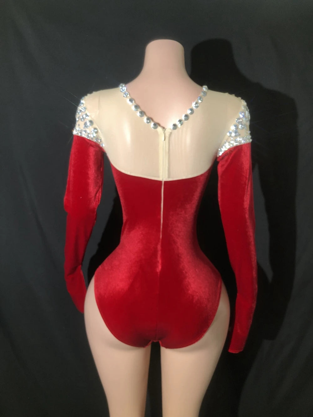 Sparkly Rhinestone Long-Sleeve Bodysuit Stage Performance Costume