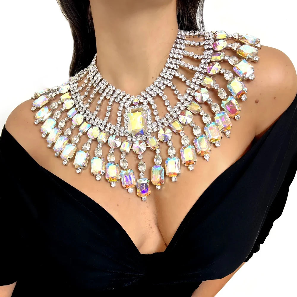 AB Rhinestone Tassel Statement Choker