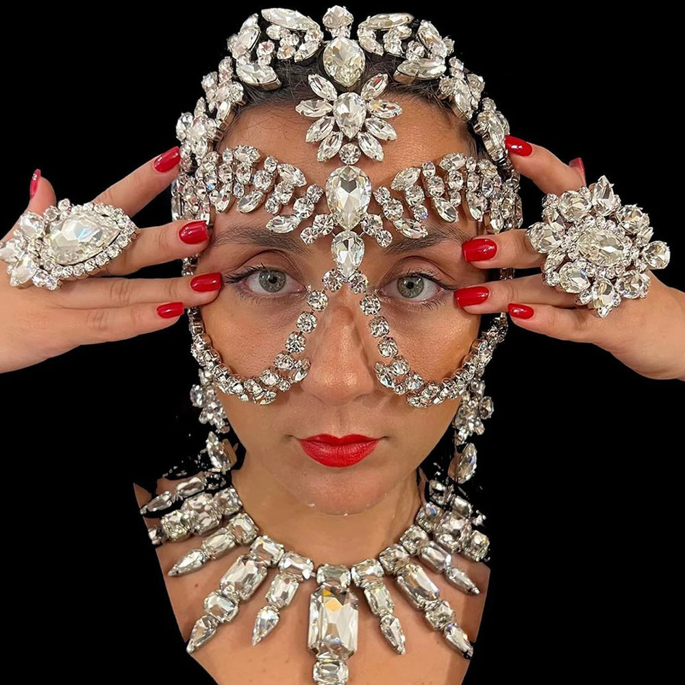 Rhinestone Masquerade Crystal Face Chain Mask