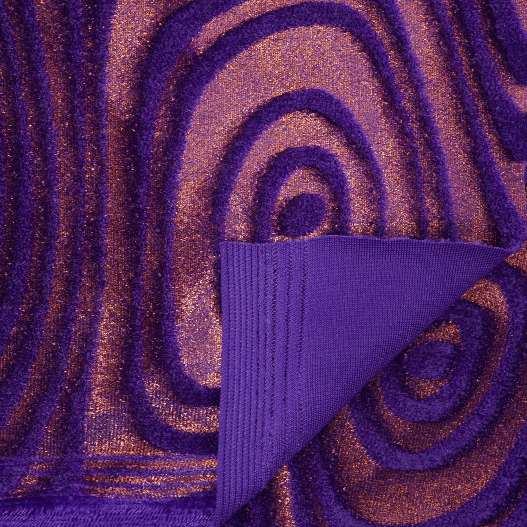 Sonic Swirl Embossed Foiled on Stretch Velvet Fabric | Blue Moon Fabrics