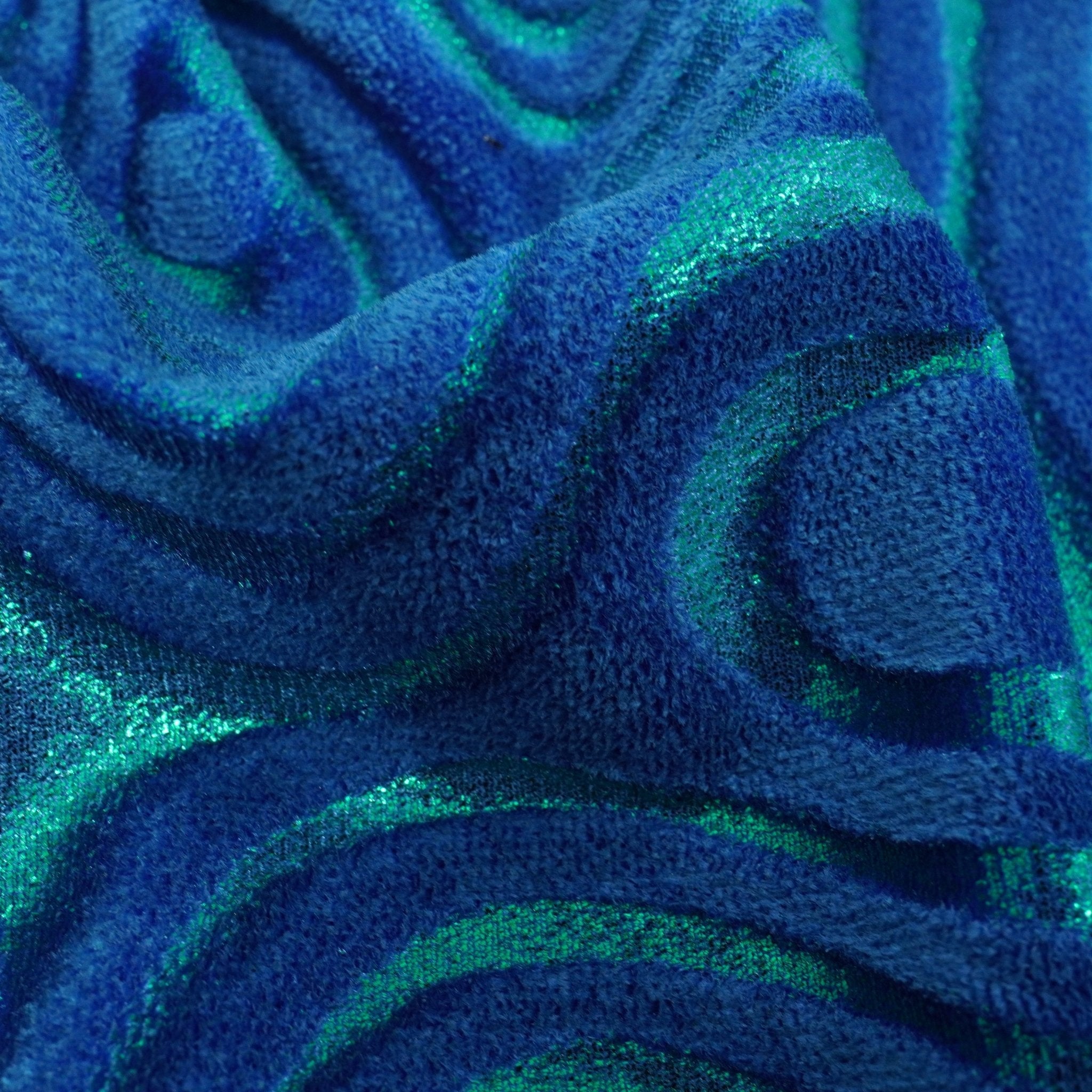 Sonic Swirl Embossed Foiled on Stretch Velvet Fabric | Blue Moon Fabrics