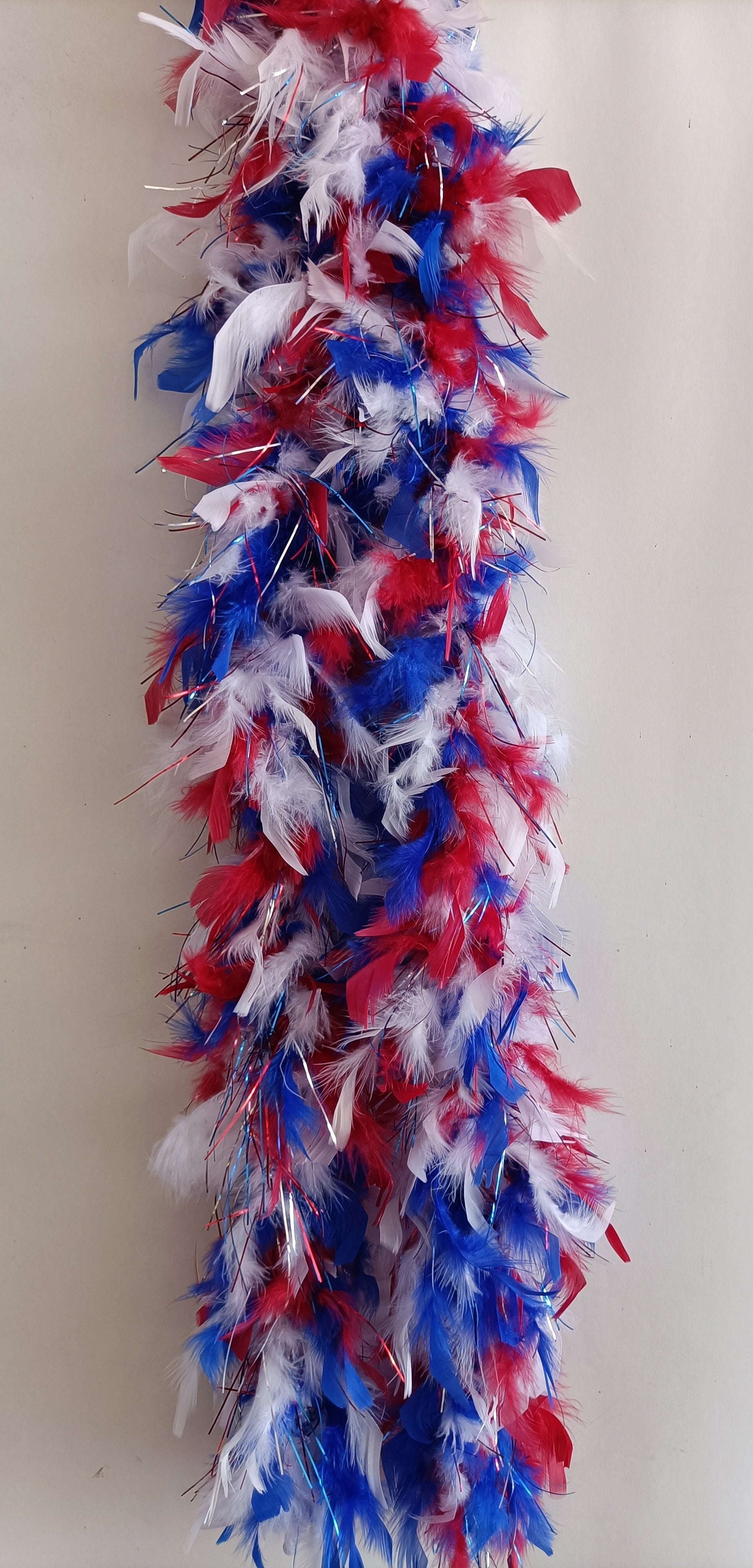 Red, Blue And White Feather Boas With Matching Foil