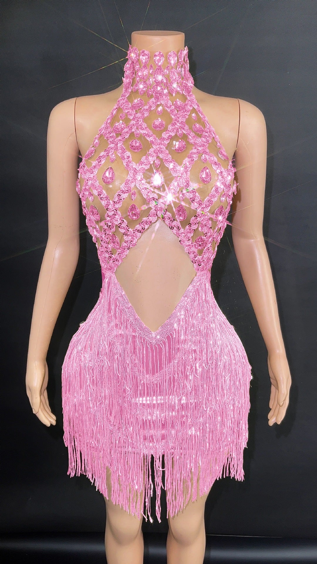 Women's Sequined Tassel Full Diamond Halter Dress