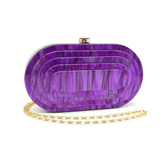 Art Deco Acrylic Oval Clutch Handbag - Purple