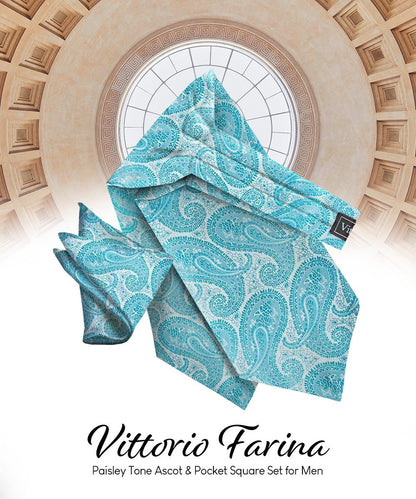 Vittorio Farina Men's Woven Pasiley Ascot & Pocket Square