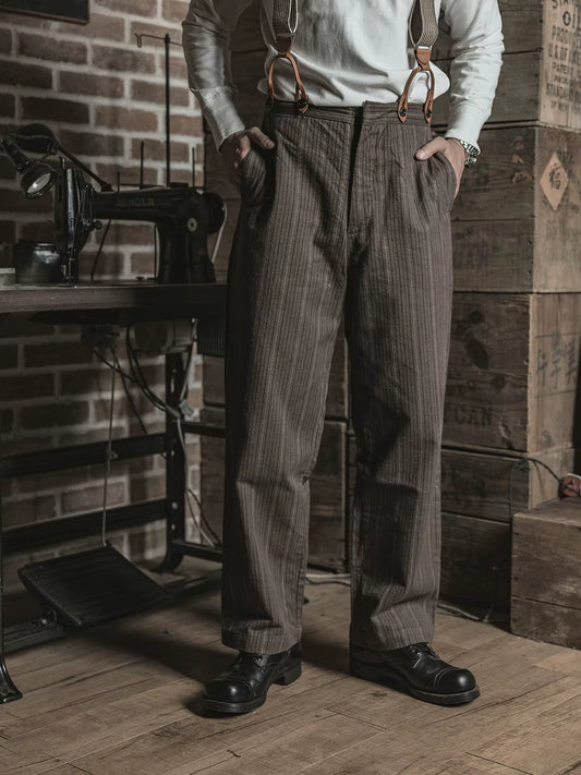 Bronson 1920S Pinstripes Working Class Pants Men Vintage Gentlemen Suit Trousers