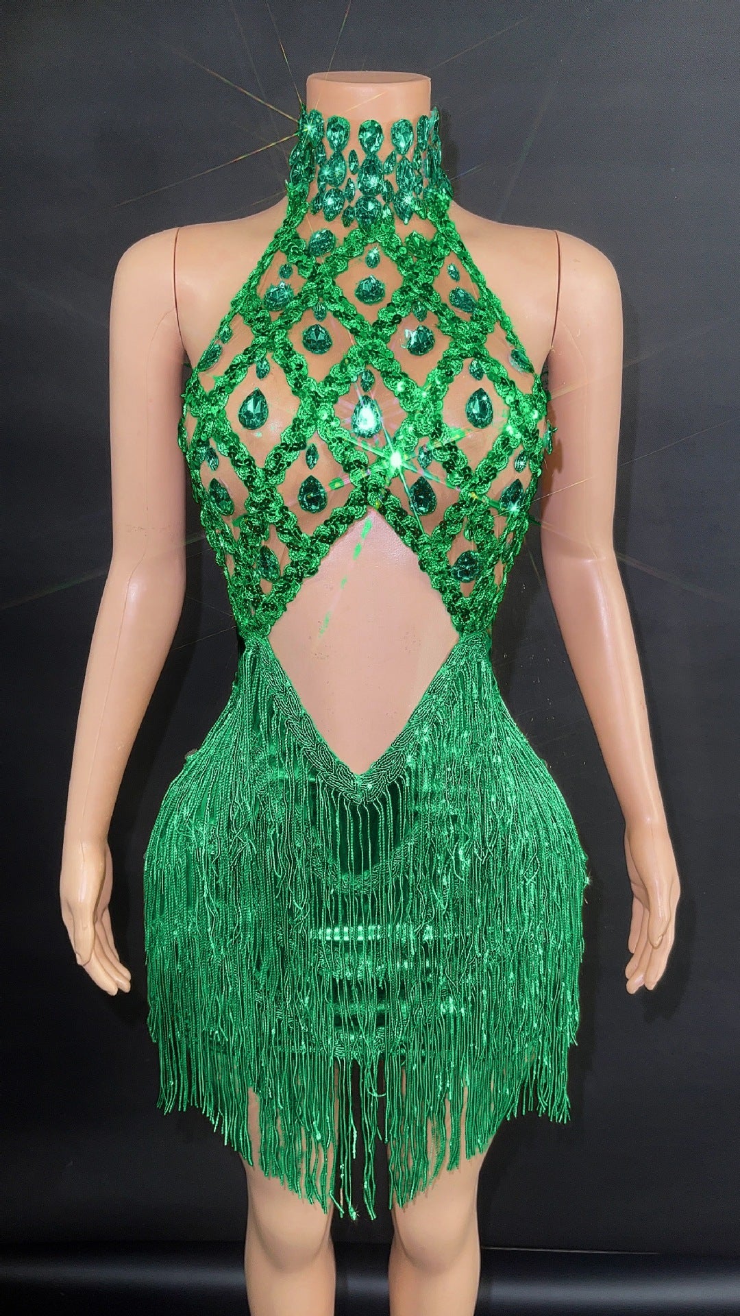 Women's Sequined Tassel Full Diamond Halter Dress