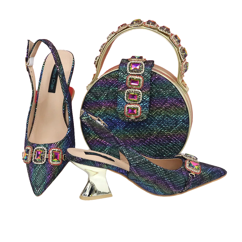 Newest Design Peep Toe Ladies Shoes Matching Bag Set