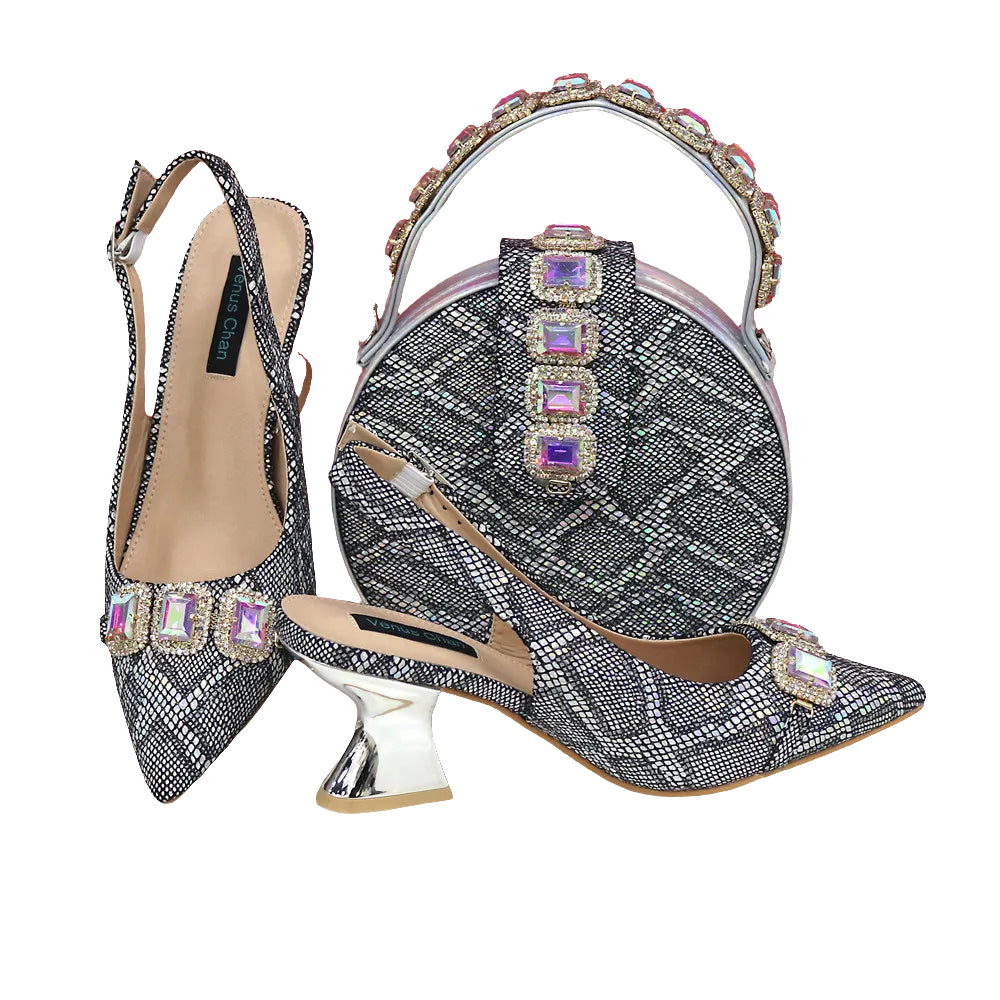 Newest Design Peep Toe Ladies Shoes Matching Bag Set