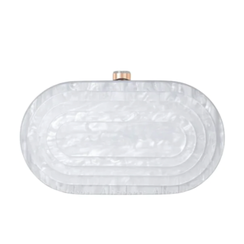 Art Deco Acrylic Oval Clutch Handbag - White