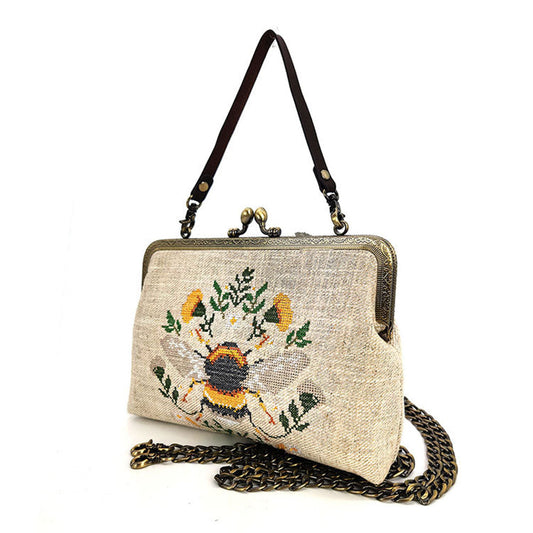 Bee Embroidered Vintage-Inspired Kisslock Handbag