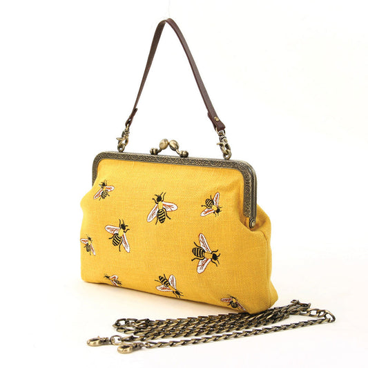 Bees Vintage Kisslock Handbag : Yellow