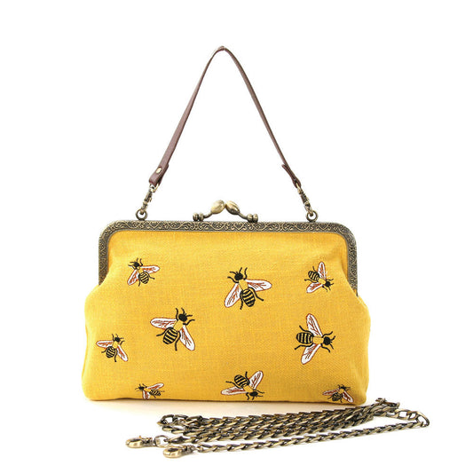 Bees Vintage Kisslock Handbag : Yellow