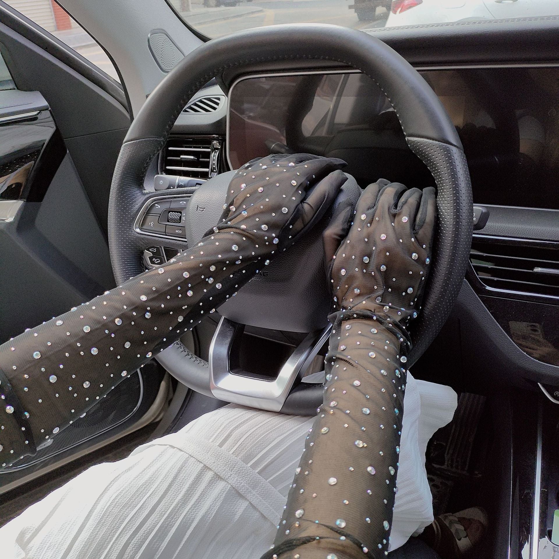 Cosplay Rhinestone Lace Mesh Gloves