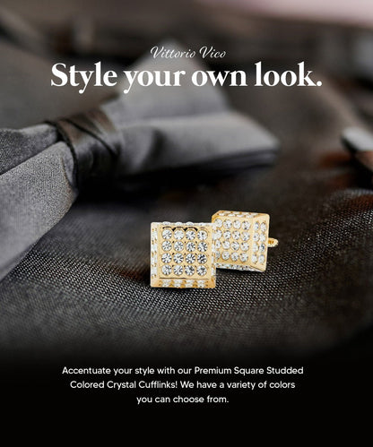 Vittorio Vico Men's Large  Square Studded Colored Crystal Cufflinks: CL76XX Series