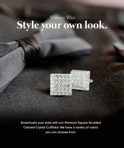 Vittorio Vico Men's Large  Square Studded Colored Crystal Cufflinks: CL76XX Series
