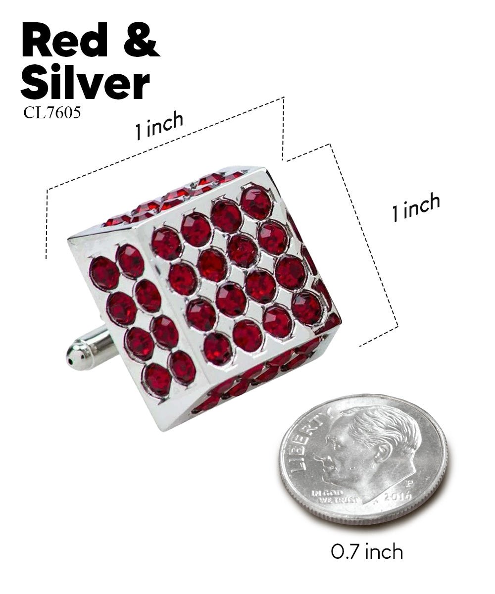 Vittorio Vico Men's Large  Square Studded Colored Crystal Cufflinks: CL76XX Series