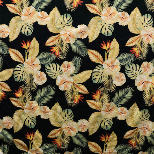 Hibiscus Birds of Paradise Palm Monstera Palm Banana Leaf Fabric | Cotton