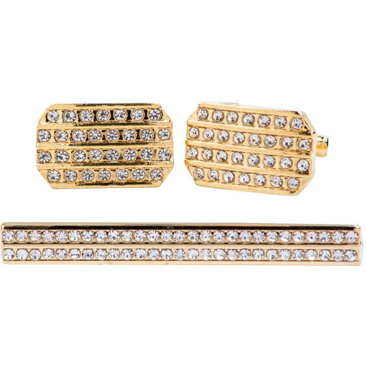 Vittorio Vico Gold Rhinestone Cufflinks & Tie Bar Set in Gift Box