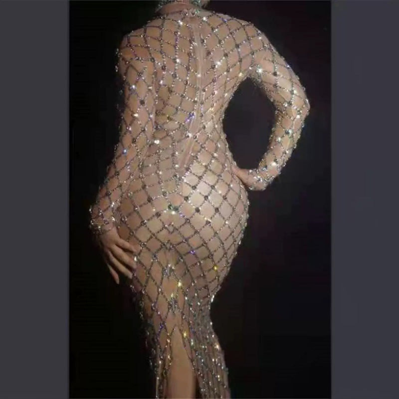 Showgirl Style AB V-Neck Glamour Maxi Dress