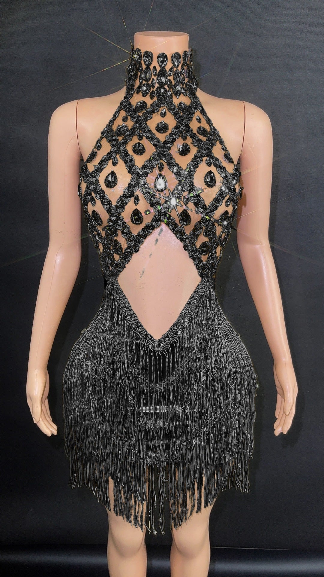 Women's Sequined Tassel Full Diamond Halter Dress