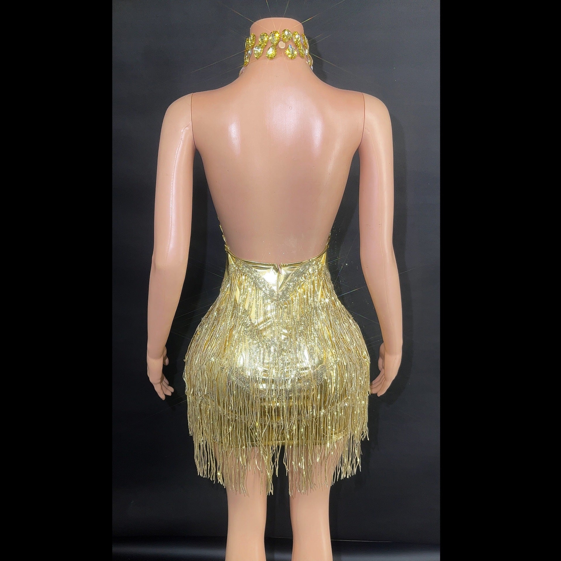 Women's Sequined Tassel Full Diamond Halter Dress